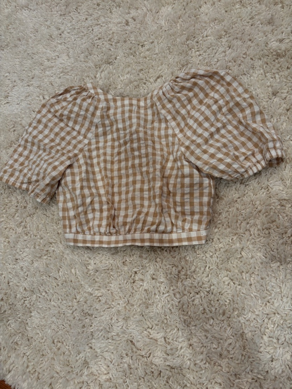 bp Beige and White Gingham backless tie back Crop Top